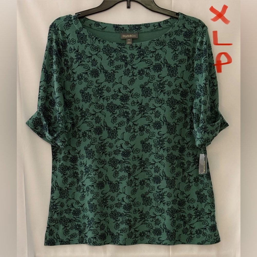 Style & Co. Teal Floral Short Sleeve Top